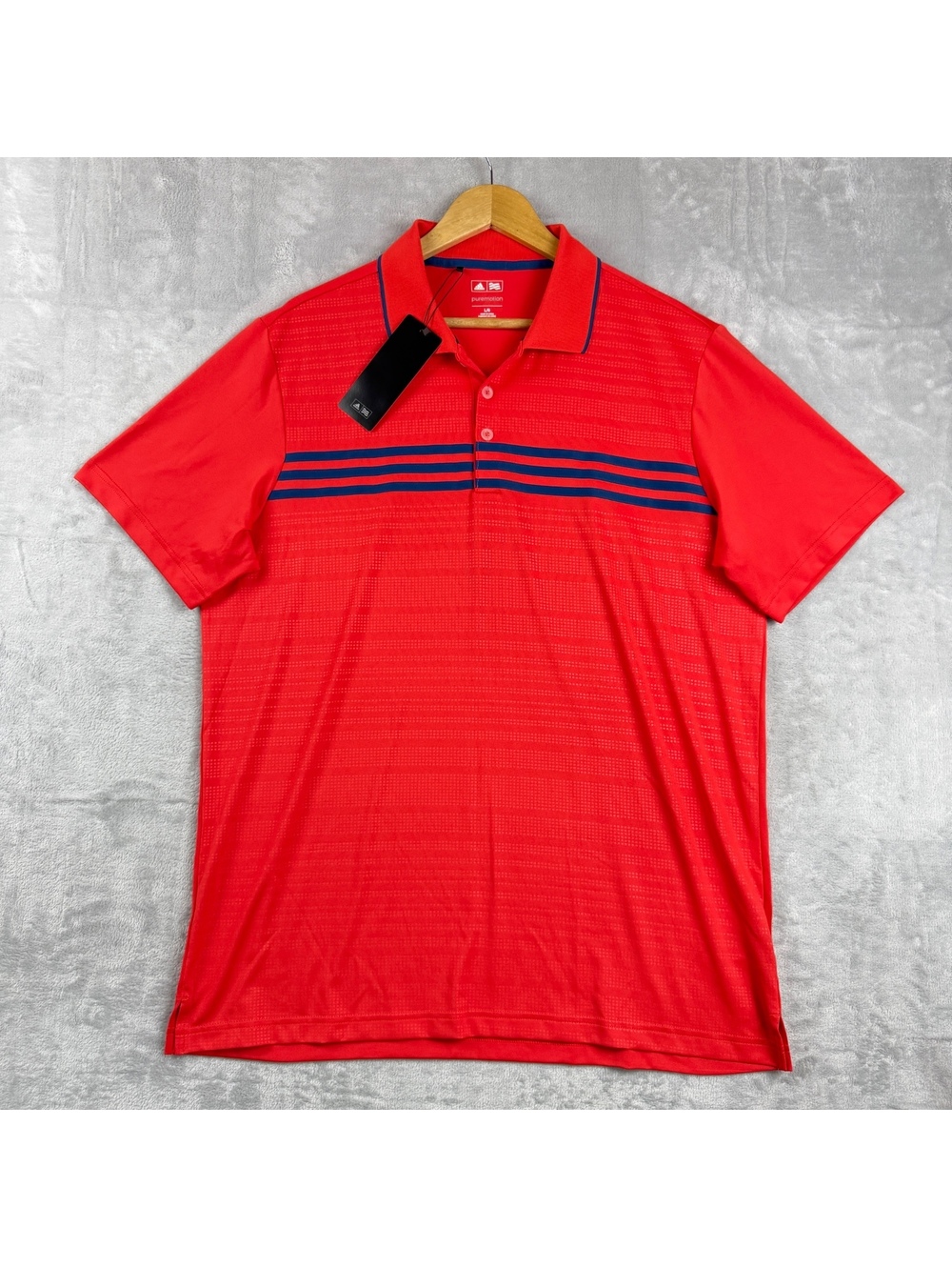 Adidas Puremotion Golf Polo Men’s L Red Blue Stripe Performance Shirt Preppy NWT